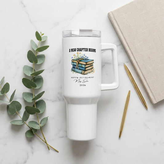A New Chapter Begins" Personalized Retirement Tumbler – Custom Name & Year | Happy Retirement Gift | Book Lover Retirement