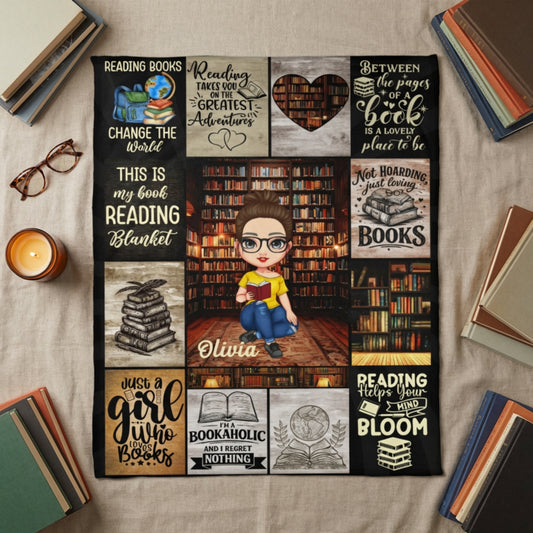 Personalized Bookaholic Blanket – Custom Name Reading Blanket for Book Lovers, Cozy Literary Gift for Readers