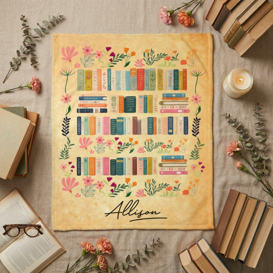Personalized Book Lover Blanket – Custom Name Reading Throw Blanket for Book Lovers, Cozy Literary Gift for Her