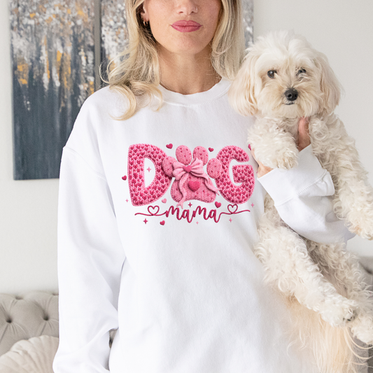 Dog Mom Sweatshirt – Pink Paw Print Fur Mama Crewneck (Dog Lover Gift)