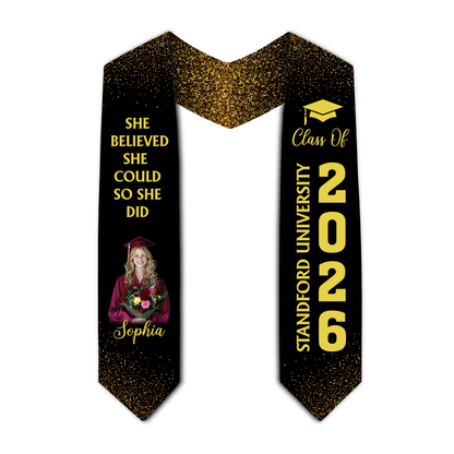 Personalized Graduation Stole – Custom Name, School, Year & Photo | Class of 2026 Graduation Sash | High School & College Grad Gift | Keepsake Graduation Stole