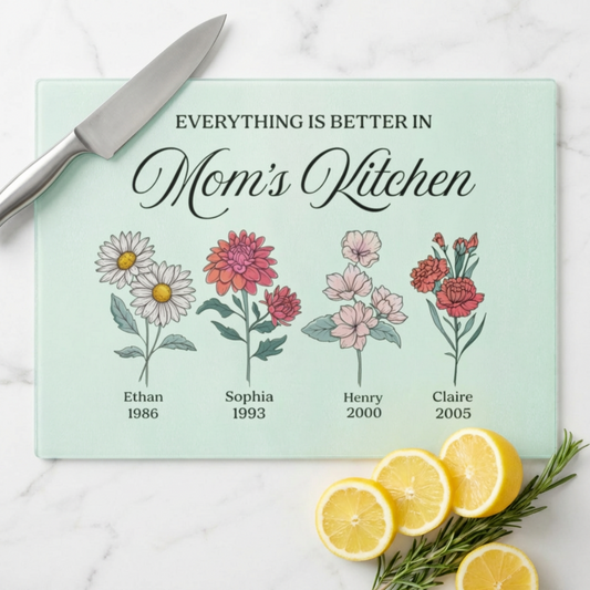 Everything Is Better in Mom's Kitchen" Personalized Cutting Board