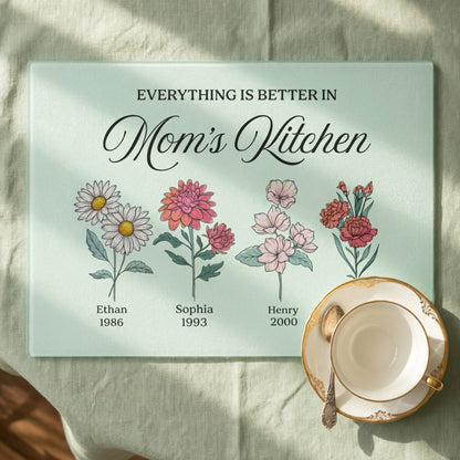 Everything Is Better in Mom's Kitchen" Personalized Cutting Board