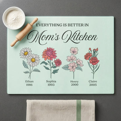 Everything Is Better in Mom's Kitchen" Personalized Cutting Board