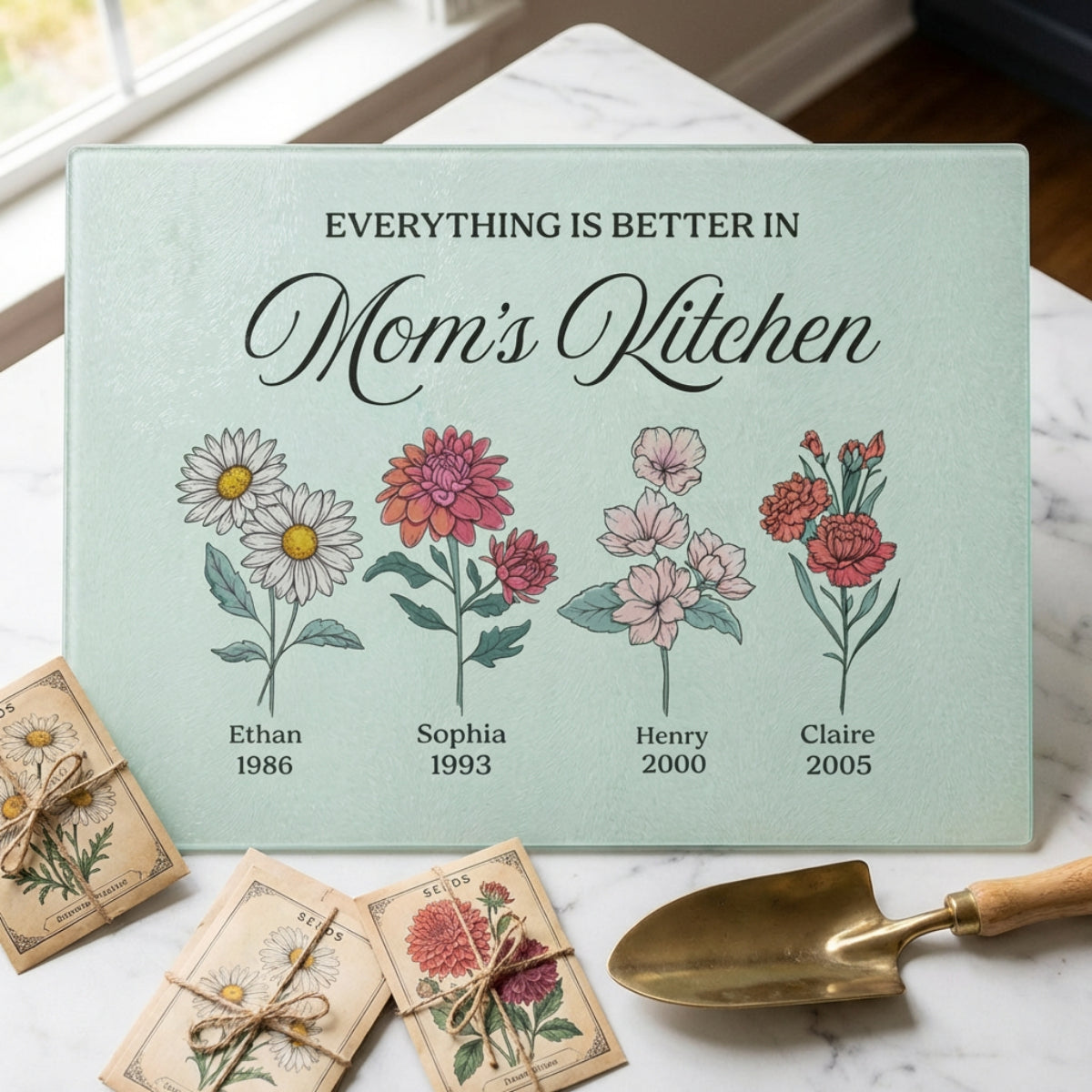 Everything Is Better in Mom's Kitchen" Personalized Cutting Board