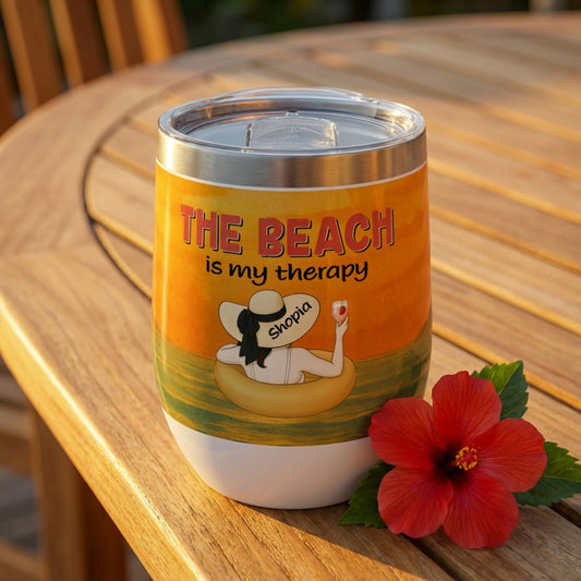 The Beach Is My Therapy Personalized Wine Tumbler | Insulated Tumbler