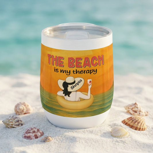 The Beach Is My Therapy Personalized Wine Tumbler | Insulated Tumbler