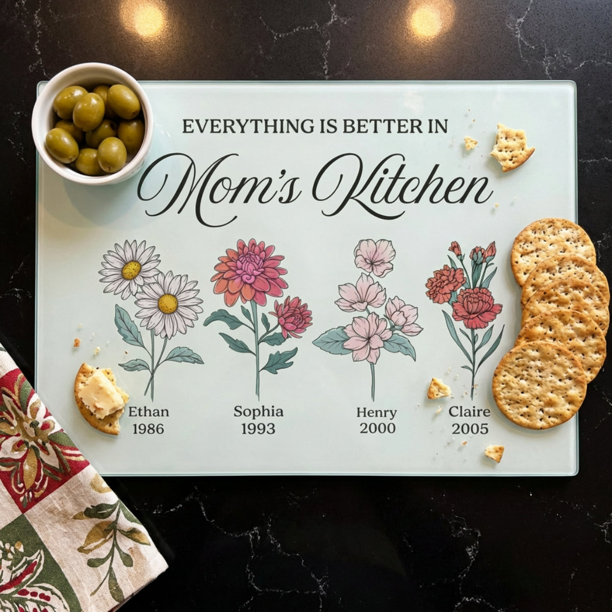 Everything Is Better in Mom's Kitchen" Personalized Cutting Board