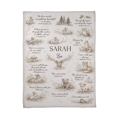 Personalized Christian Baby Name Blanket – Bible Verse Fleece Blanket, Custom Nursery Gift, Faith-Based Baby Shower Gift