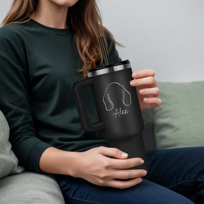 Custom Pet Name & Outline Tumbler – Personalized Dog & Cat Cup with Straw