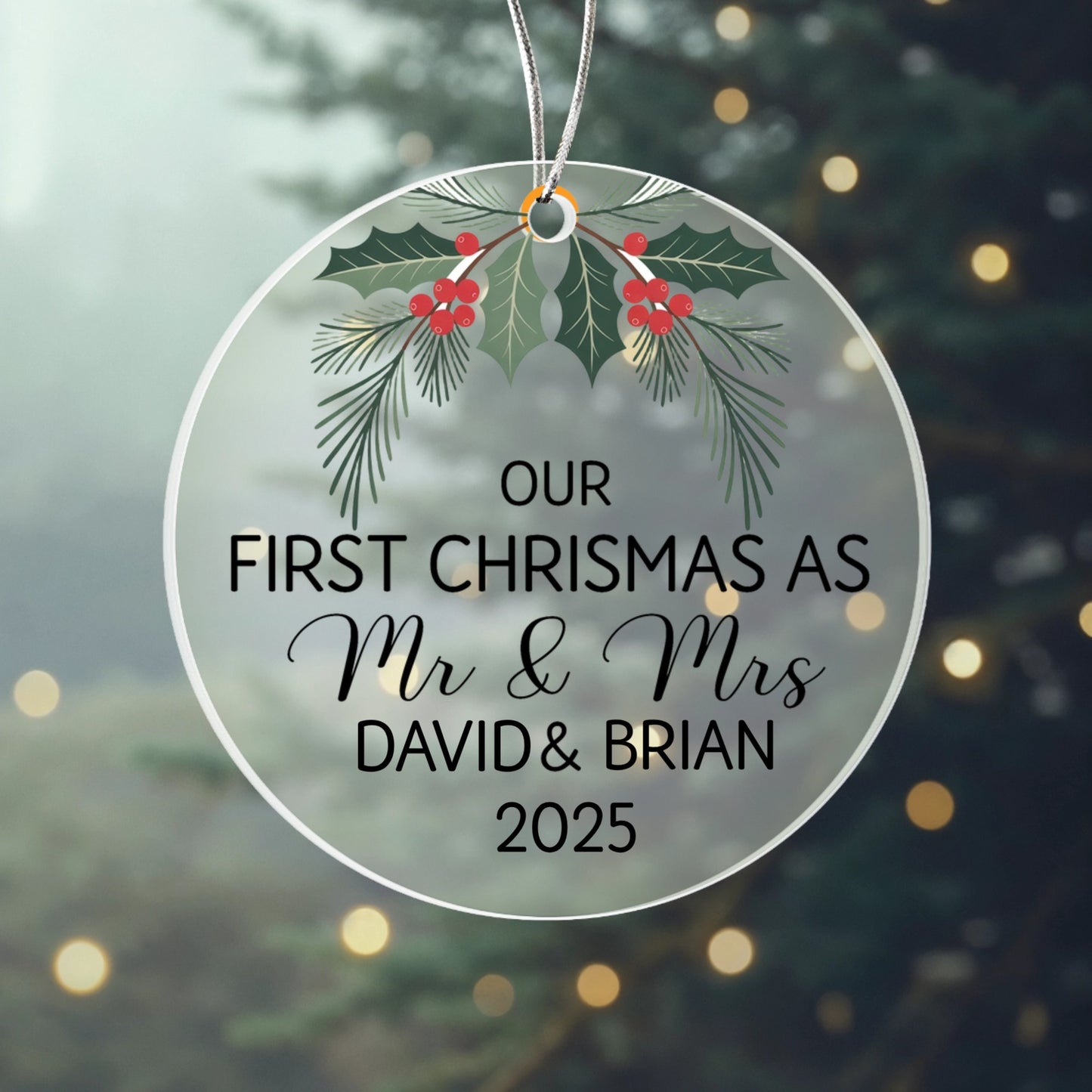 Our First Christmas as Mr & Mrs Personalized Acrylic Ornament 2025 – Custom Couple Ornament, Newlywed Christmas Gift Keepsake
