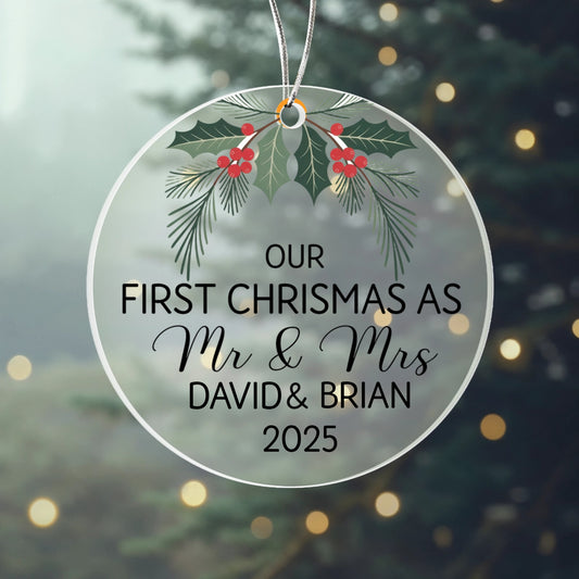 Our First Christmas as Mr & Mrs Personalized Acrylic Ornament 2025 – Custom Couple Ornament, Newlywed Christmas Gift Keepsake