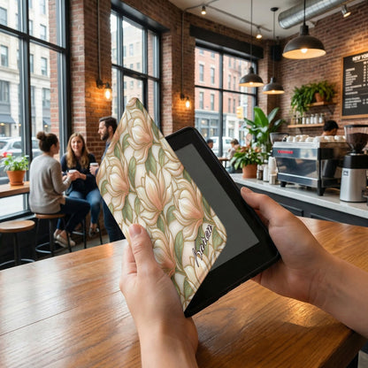 Personalized Karen Floral Tablet E-Reader Cover Cream Peach Gold product type