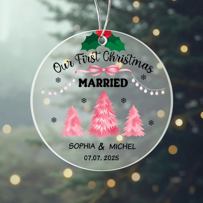 Our First Christmas Married Acrylic Ornament 2025 – Personalized Couple Ornament, Newlywed Christmas Gift Keepsake