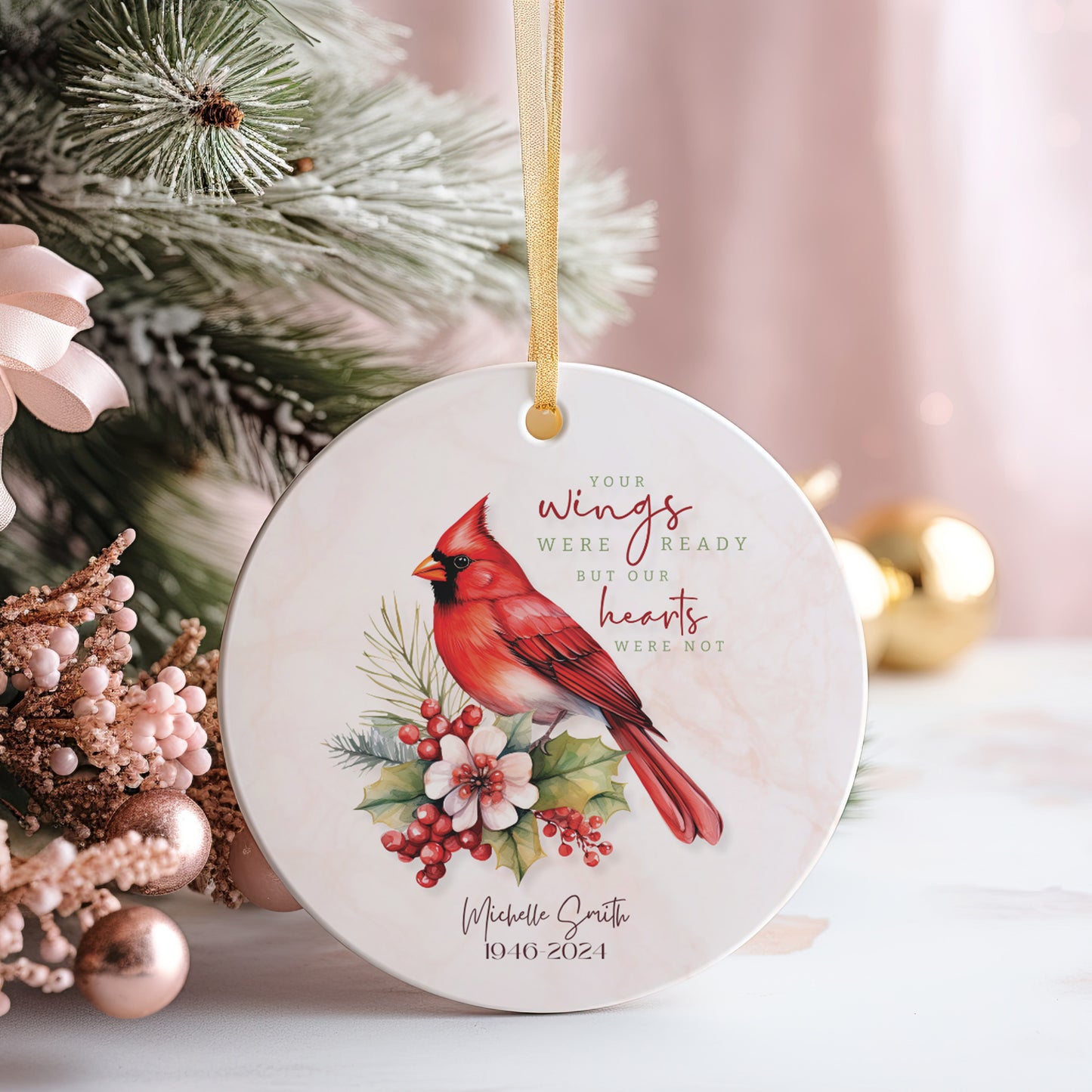 Personalized Memorial Ornament – “Your Wings Were Ready” Cardinal Remembrance Ornament – In Memory of Loved One Christmas Keepsake Gift