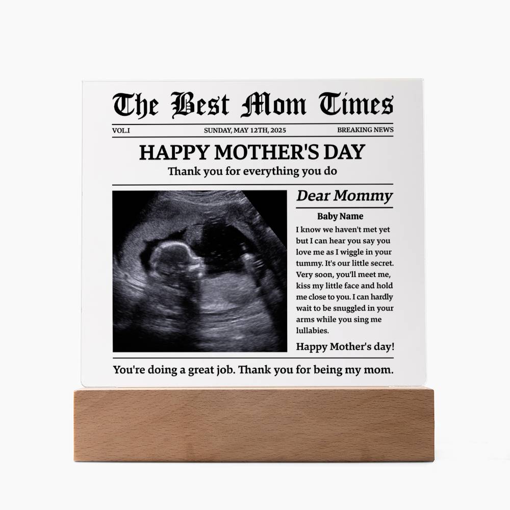 Personalized Baby-to-Mom Newspaper Acrylic Plaque Gift