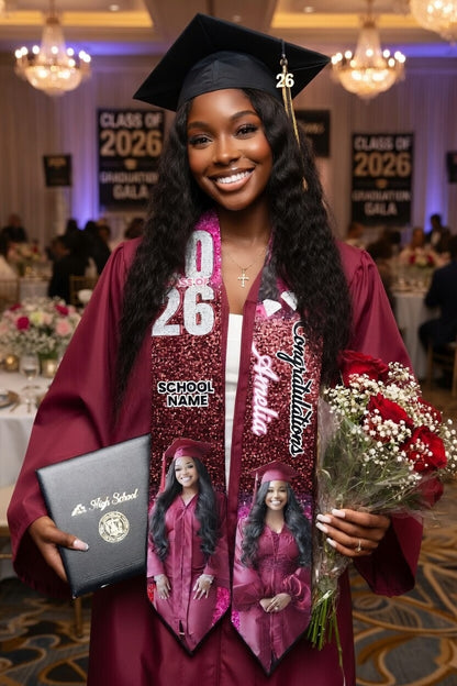 Personalized Graduation Stole Class of 2026 – Custom Name Photo Graduation Sash with School Name, Senior Gift for Her or Him