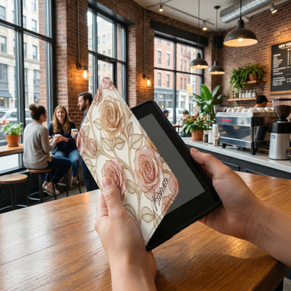Elegant Rose Pattern Tablet Case Personalized Name Karen product type