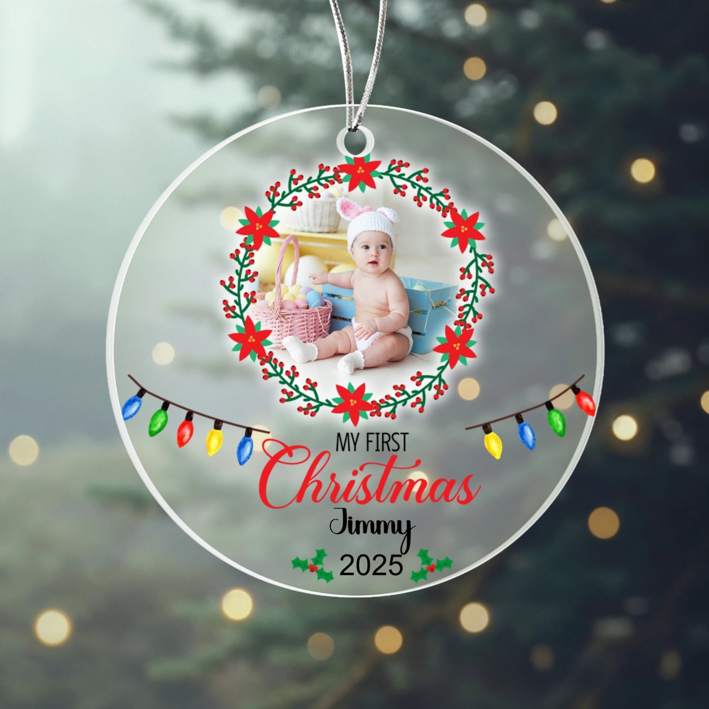 Custom Baby Ornament 2025 – My First Christmas Acrylic Photo Ornament with Name – Personalized Holiday Gift for Family