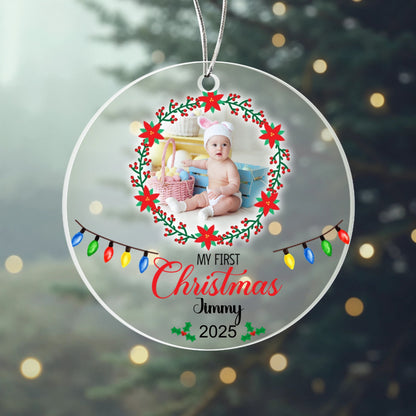 Custom Baby Ornament 2025 – My First Christmas Acrylic Photo Ornament with Name – Personalized Holiday Gift for Family