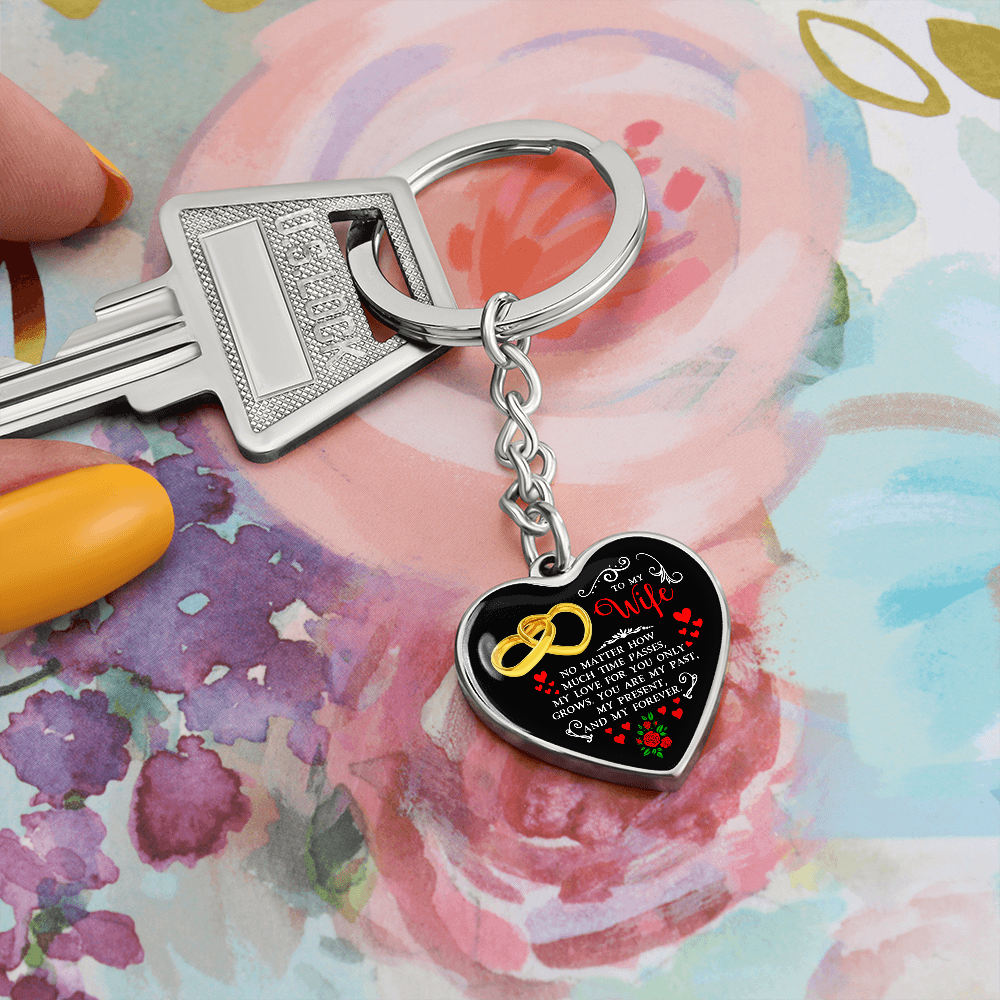 To My Wife” Heart Keychain – Romantic Curb Key Ring Gift for Her