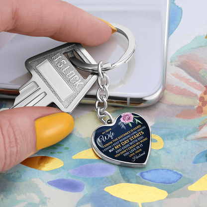 My Dear Wife” Heart Keychain – Long Distance Love Gift from Husband