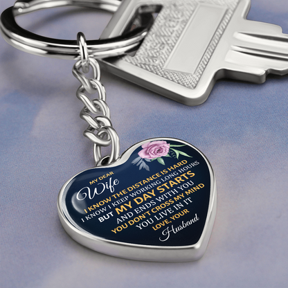 My Dear Wife” Heart Keychain – Long Distance Love Gift from Husband