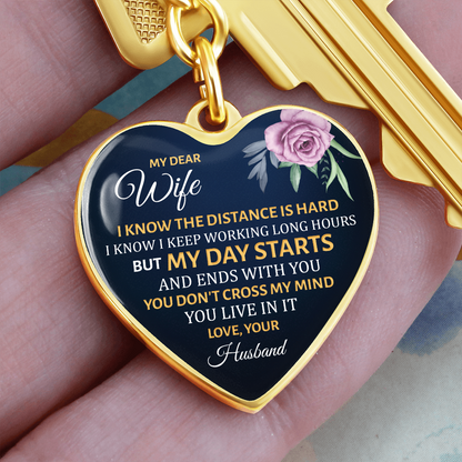 My Dear Wife” Heart Keychain – Long Distance Love Gift from Husband