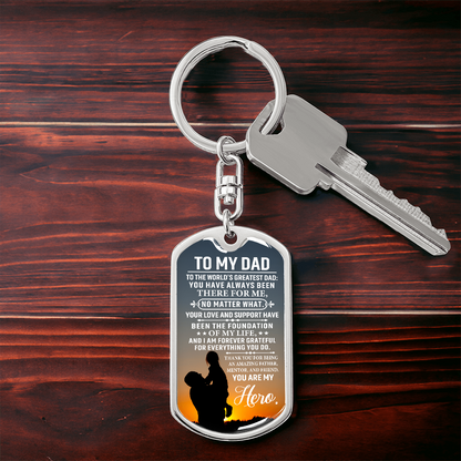To My Dad” Hero Dog Tag Keychain – Father Gift with Graphic Design