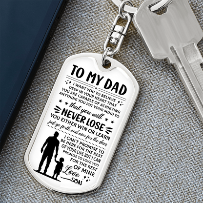 To My Dad – Love, Son” Dog Tag Keychain – Inspirational Father Gift