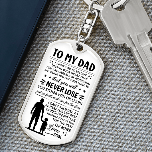 To My Dad – Love, Son” Dog Tag Keychain – Inspirational Father Gift