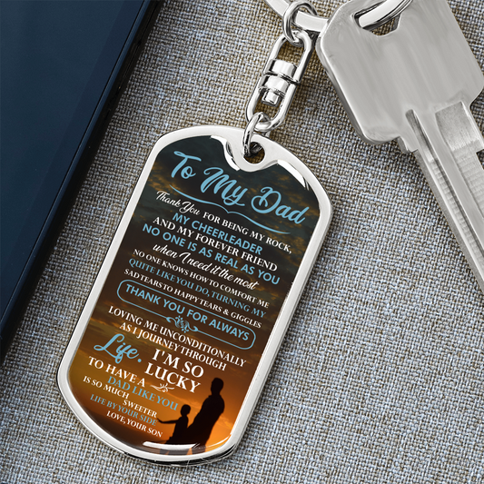 To My Dad – Personalized Graphic Dog Tag Keychain with Engraving Option