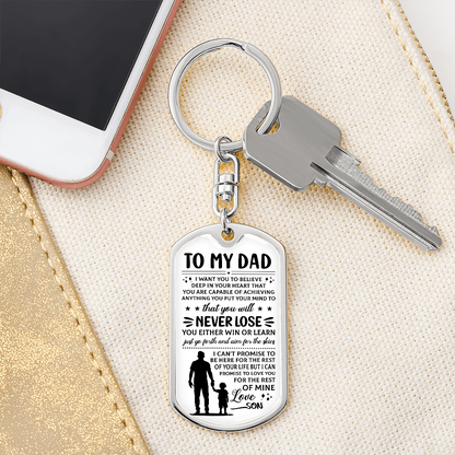 To My Dad – Love, Son” Dog Tag Keychain – Inspirational Father Gift