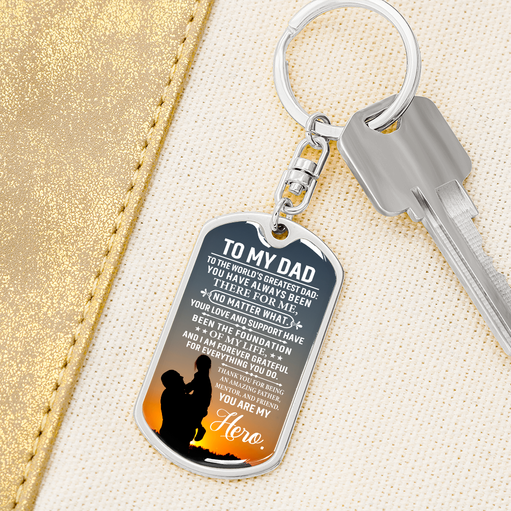 To My Dad” Hero Dog Tag Keychain – Father Gift with Graphic Design