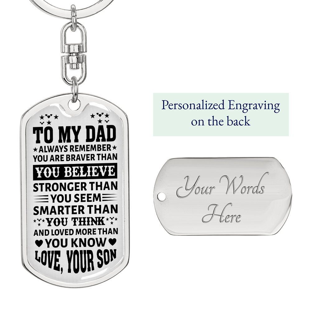 To My Dad” Dog Tag Keychain from Son – Father's Day Bold Motivational Gift