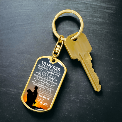 To My Dad” Hero Dog Tag Keychain – Father Gift with Graphic Design