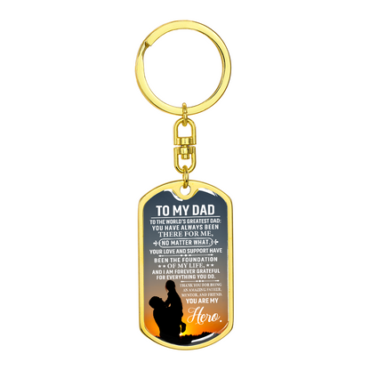 To My Dad” Hero Dog Tag Keychain – Father Gift with Graphic Design