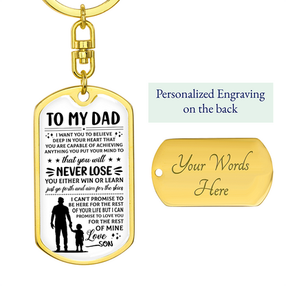 To My Dad – Love, Son” Dog Tag Keychain – Inspirational Father Gift