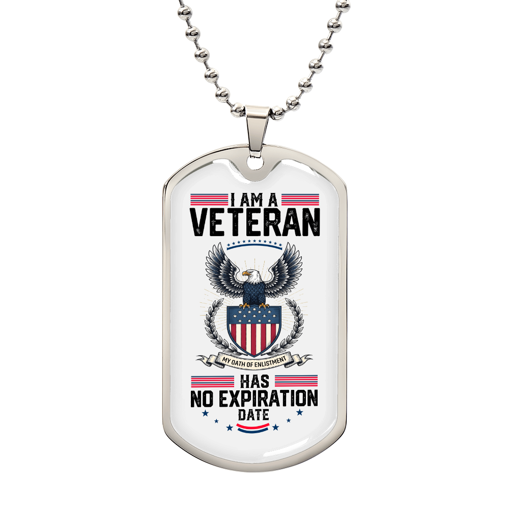 i am a veteran dog tag necklace no expiration date design