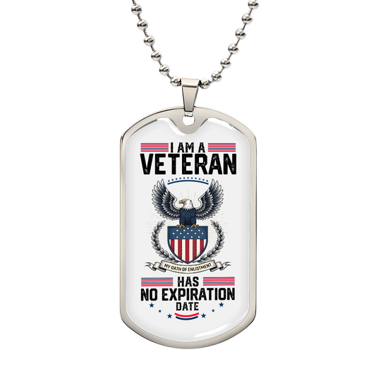 i am a veteran dog tag necklace no expiration date design