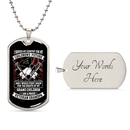 Veteran Grandpa Necklace – Proud Veteran Grandfather Dog Tag | Patriotic Gift from Grandchildren