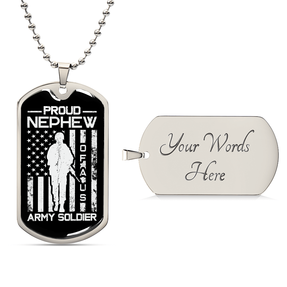 Proud Nephew Army Soldier Necklace – Military Dog Tag Pendant Gift | Patriotic Army Family Jewelry