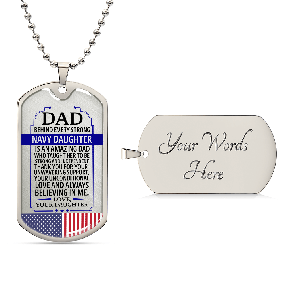 To My Daughter Navy Dad Necklace – Military Dog Tag Gift from Father | Patriotic Navy Family Jewelry