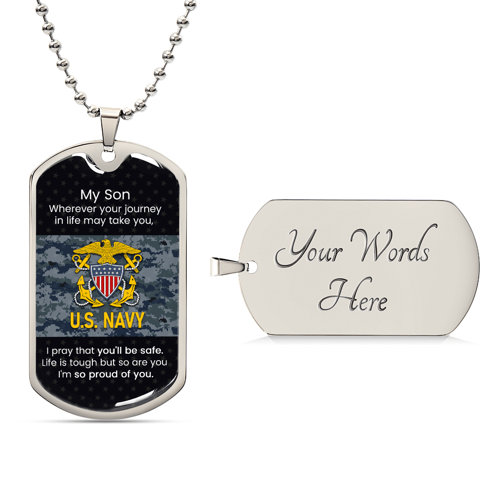 To My Son Navy Necklace – Proud Navy Dad Gift Dog Tag | Military Inspirational Jewelry from Father