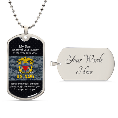 To My Son Navy Necklace – Proud Navy Dad Gift Dog Tag | Military Inspirational Jewelry from Father