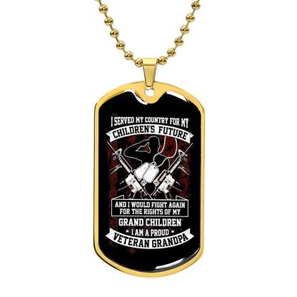Veteran Grandpa Necklace – Proud Veteran Grandfather Dog Tag | Patriotic Gift from Grandchildren