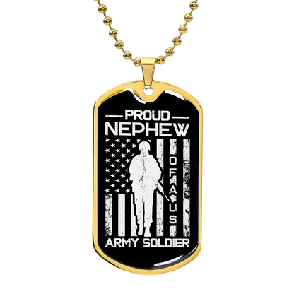 Proud Nephew Army Soldier Necklace – Military Dog Tag Pendant Gift | Patriotic Army Family Jewelry