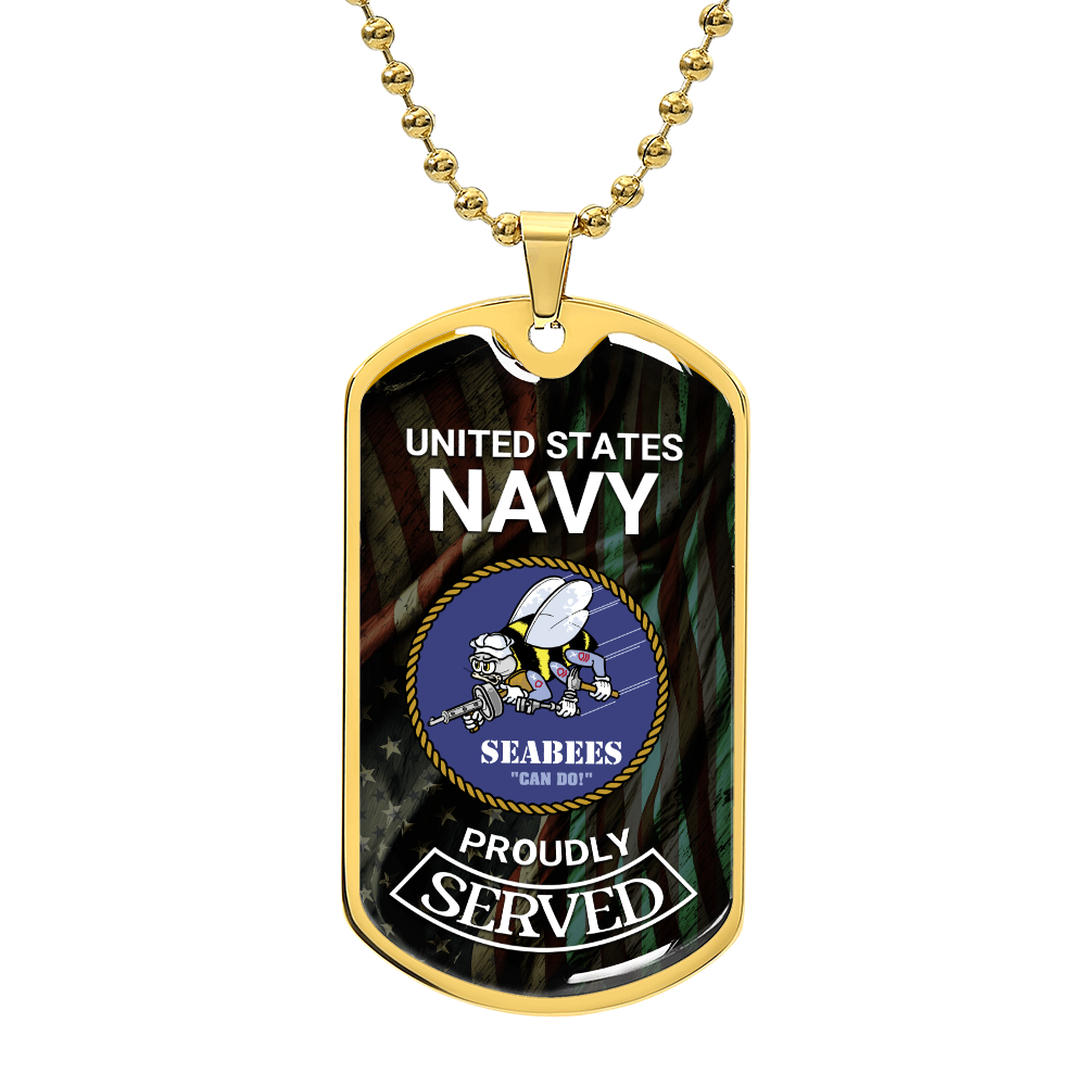 US Navy Seabees Necklace – Proud to Serve Dog Tag Pendant | Military Veteran Navy Jewelry Gift