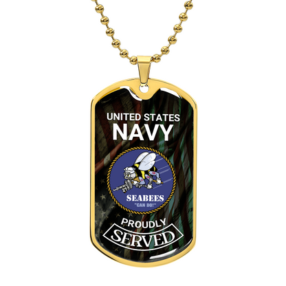 US Navy Seabees Necklace – Proud to Serve Dog Tag Pendant | Military Veteran Navy Jewelry Gift