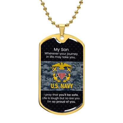 To My Son Navy Necklace – Proud Navy Dad Gift Dog Tag | Military Inspirational Jewelry from Father
